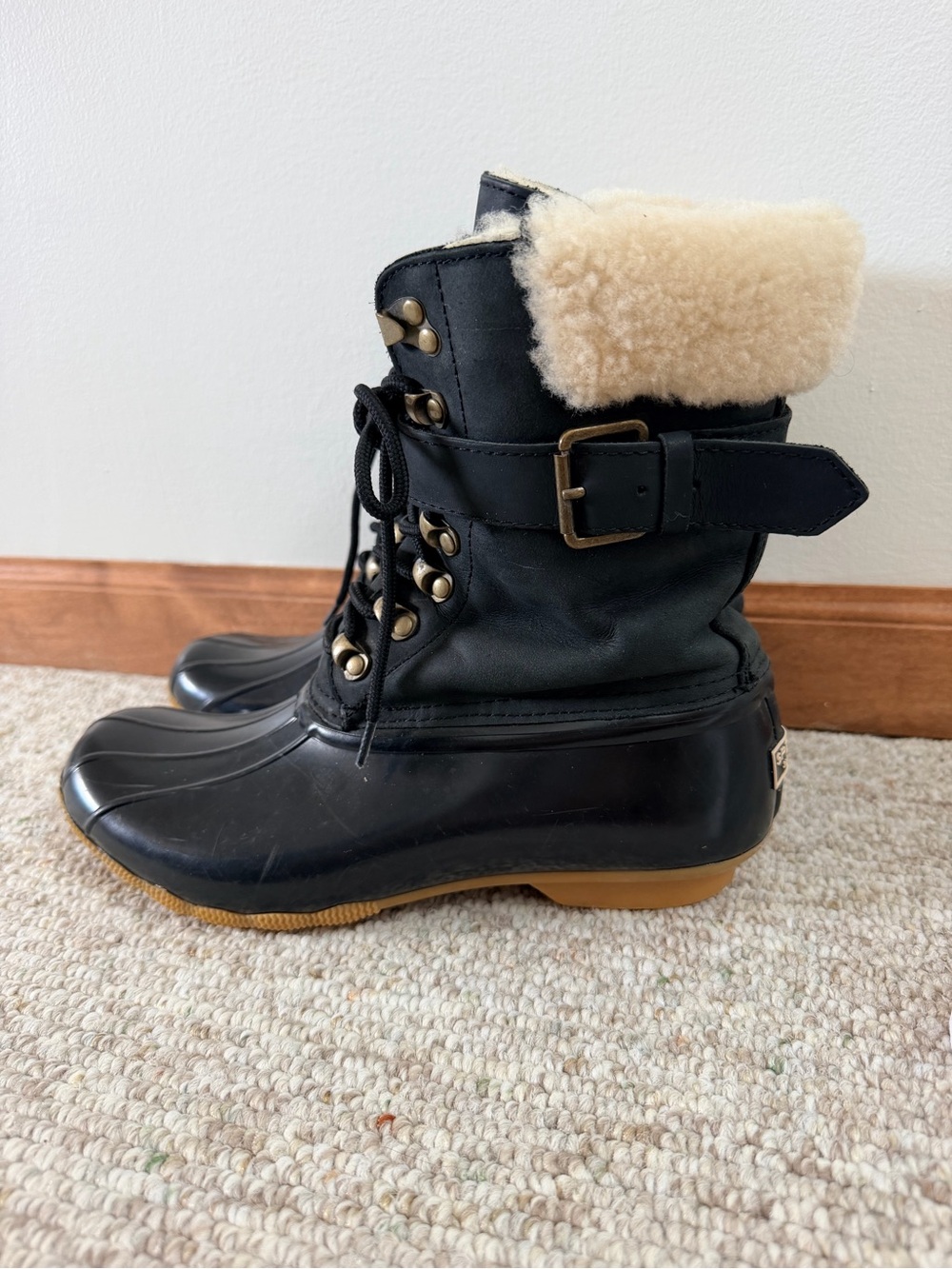 Sperry for J.Crew Shearwater Buckle Shearling-Trim Waterproof Lace-Up Boots
